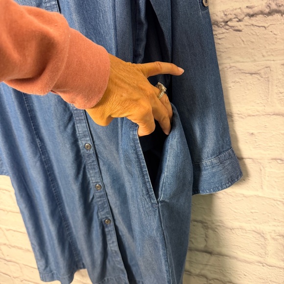 J. Jill Chambray Denim Shirt Dress Button Front Long Sleeve Casual Midi-Size L - Picture 11 of 13